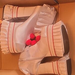 New With Tags! Dolls KILL Elegant White and Red Ruffle Platform Boots
